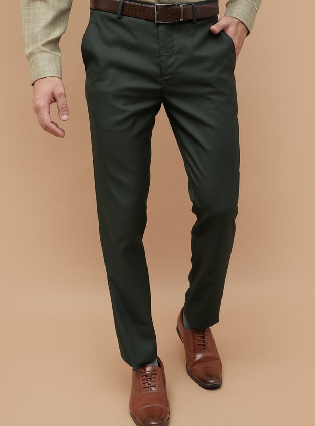 CODE Solid Slim Tapered Fit Formal Trousers