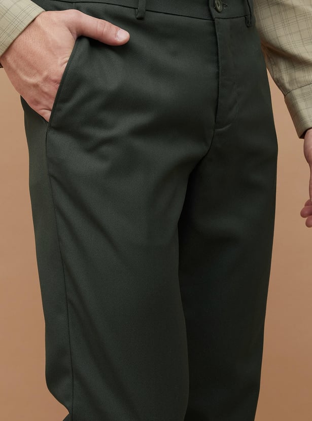 CODE Solid Slim Tapered Fit Formal Trousers