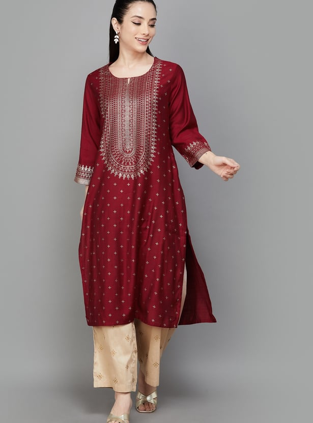 RANGRITI Foil Print Straight Kurta