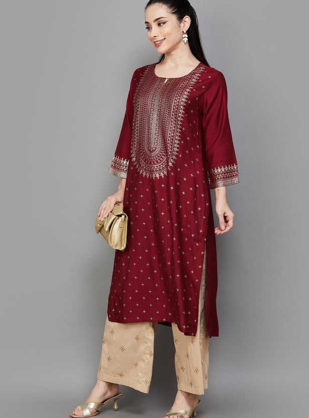 RANGRITI Foil Print Straight Kurta