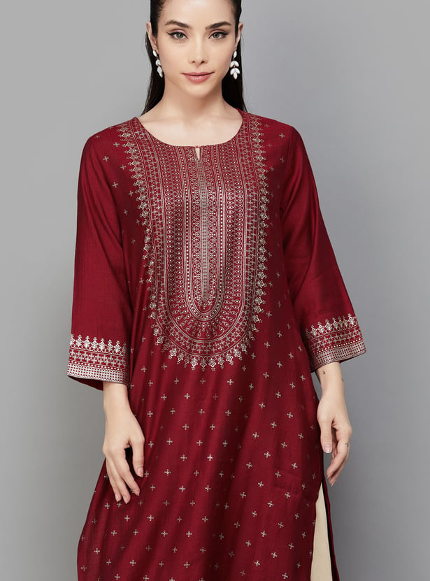 RANGRITI Foil Print Straight Kurta