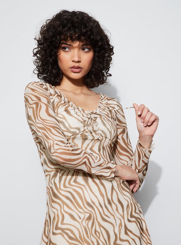 GINGER Animal Print Asymmetric Mesh Dress