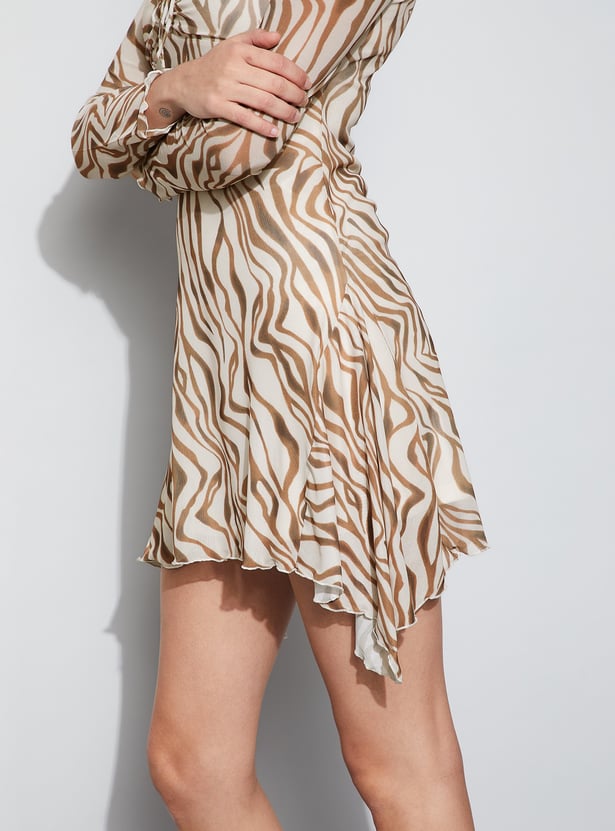 GINGER Animal Print Asymmetric Mesh Dress