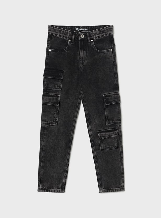 PEPE JEANS Boys Dark Washed Comfort Fit Cargo Jeans