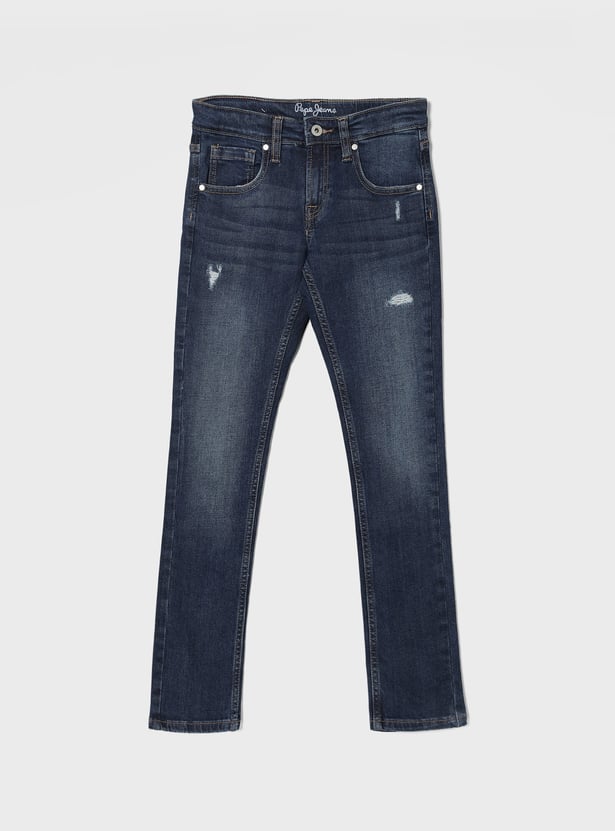 PEPE JEANS Boys Washed Distressed Slim Fit Jeans