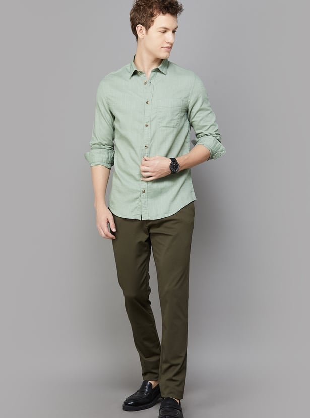INDIAN TERRAIN Textured Chiselled Shirt (Slim Fit)