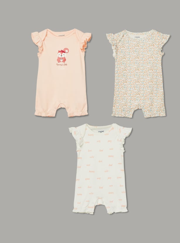 JUNIOR BABY Girls Printed Rompers - Pack of 3