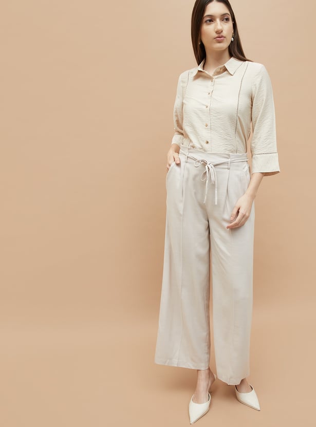 CODE Textured Wide Leg Trousers