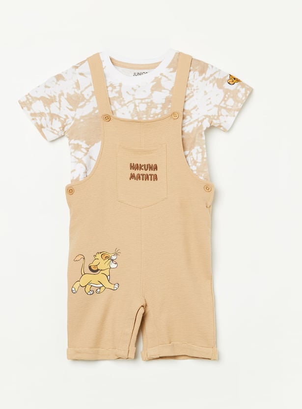 JUNIORS Boys The Lion King Print Dungaree with Tie-Dye T-shirt