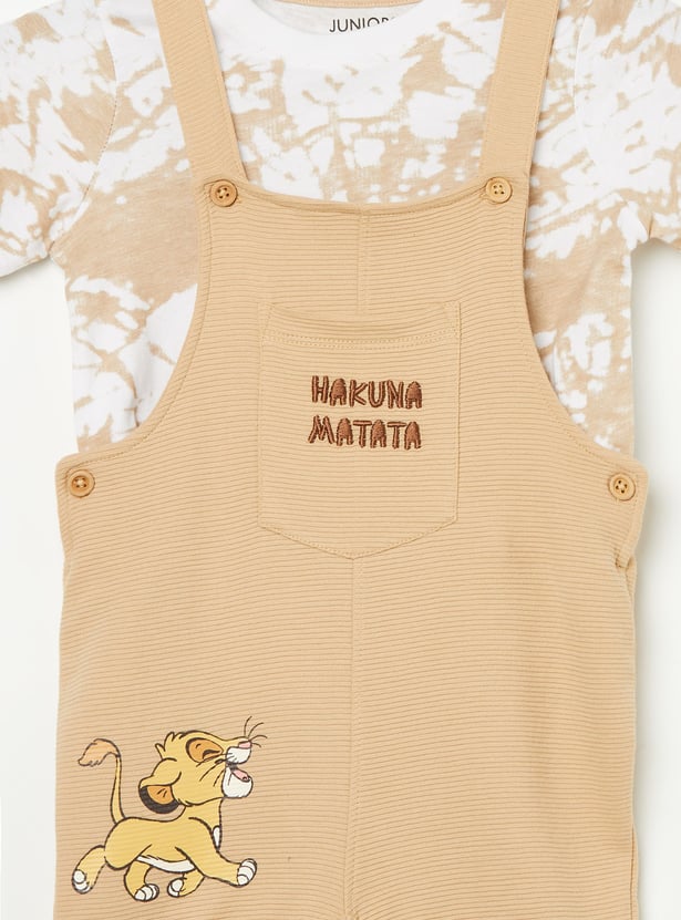 JUNIORS Boys The Lion King Print Dungaree with Tie-Dye T-shirt