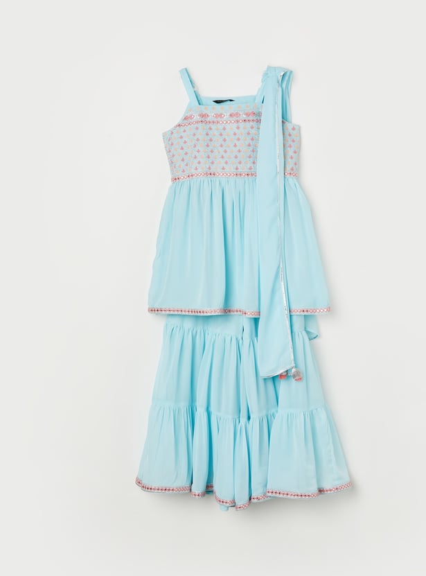 MELANGE Girls Embroidered A-line Kurta Set