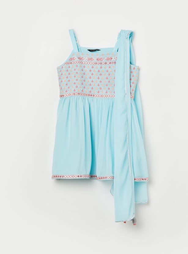 MELANGE Girls Embroidered A-line Kurta Set