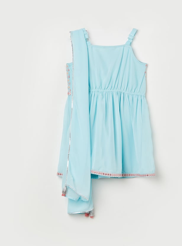 MELANGE Girls Embroidered A-line Kurta Set