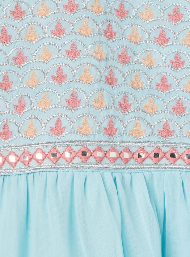MELANGE Girls Embroidered A-line Kurta Set