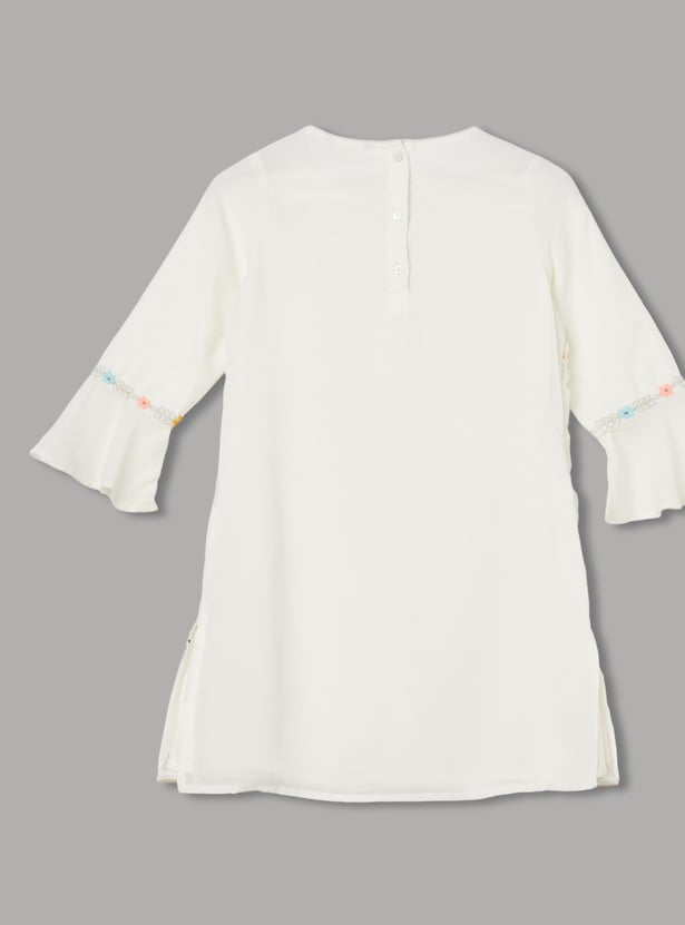 MELANGE Girls Embroidered Straight Kurta Set