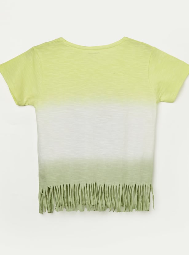 FAME FOREVER Girls Graphic Print T-shirt with Fringe Hem