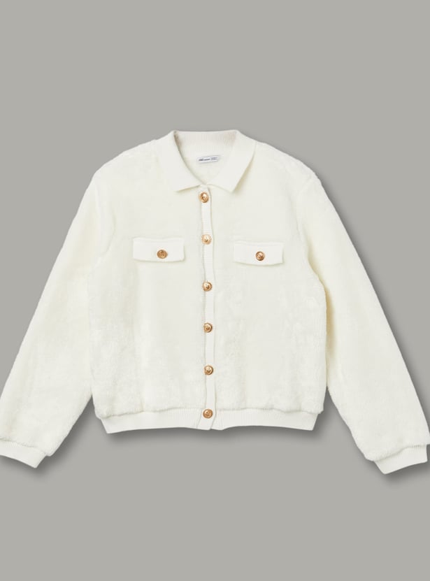 FAME FOREVER Girls Fuzzy Cardigan