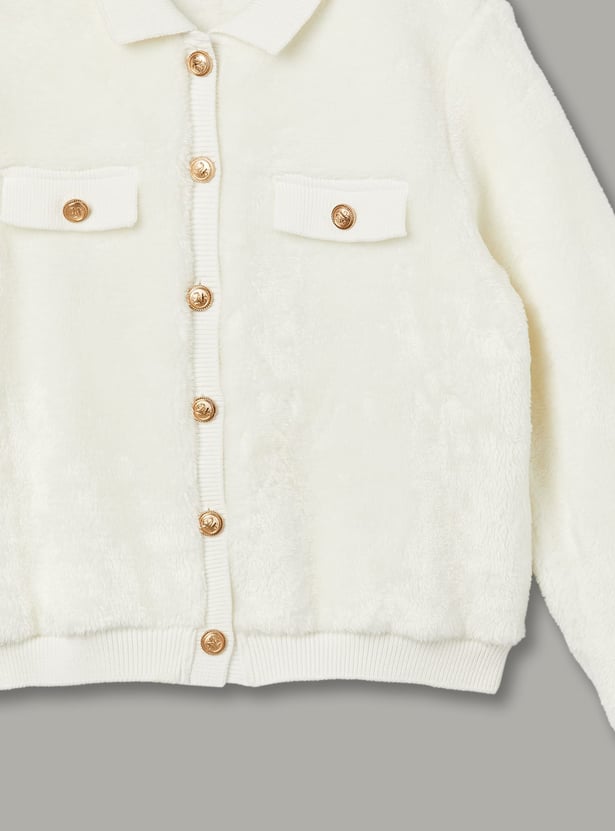 FAME FOREVER Girls Fuzzy Cardigan