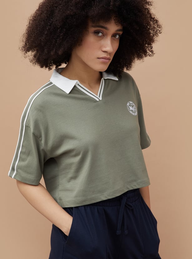KAPPA Striped Johnny Collar Crop T-shirt