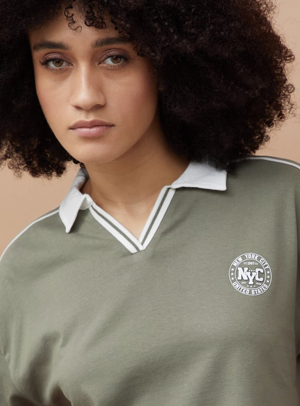 KAPPA Striped Johnny Collar Crop T-shirt