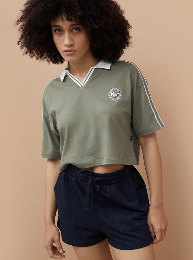 KAPPA Striped Johnny Collar Crop T-shirt