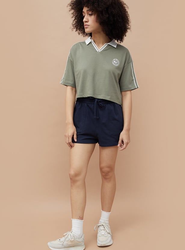 KAPPA Striped Johnny Collar Crop T-shirt