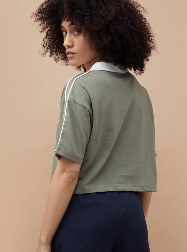 KAPPA Striped Johnny Collar Crop T-shirt