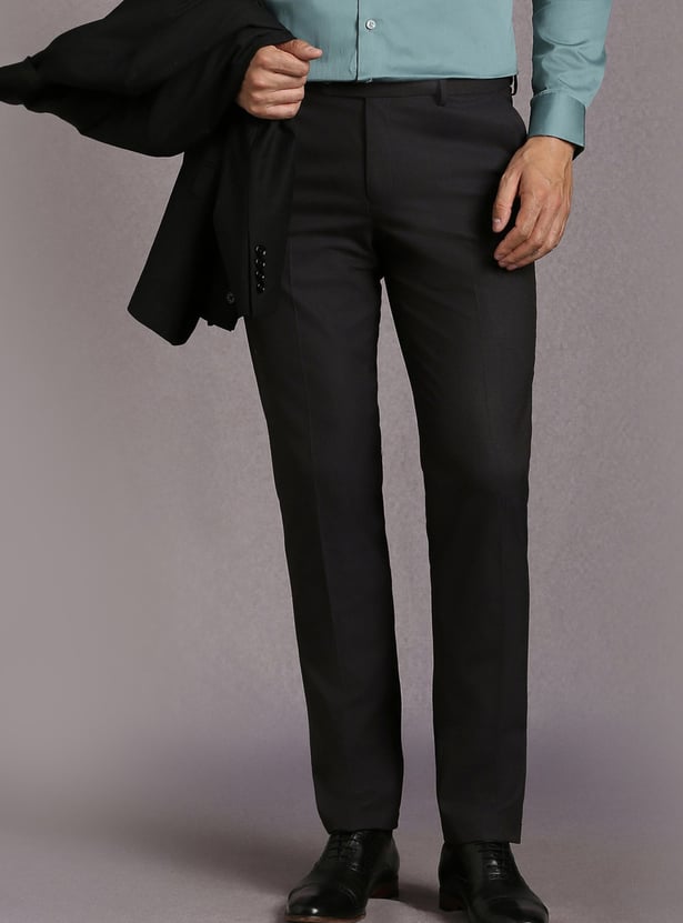 LOUIS PHILIPPE Textured Slim Straight Formal Trousers