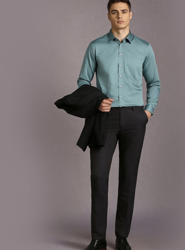 LOUIS PHILIPPE Textured Slim Straight Formal Trousers