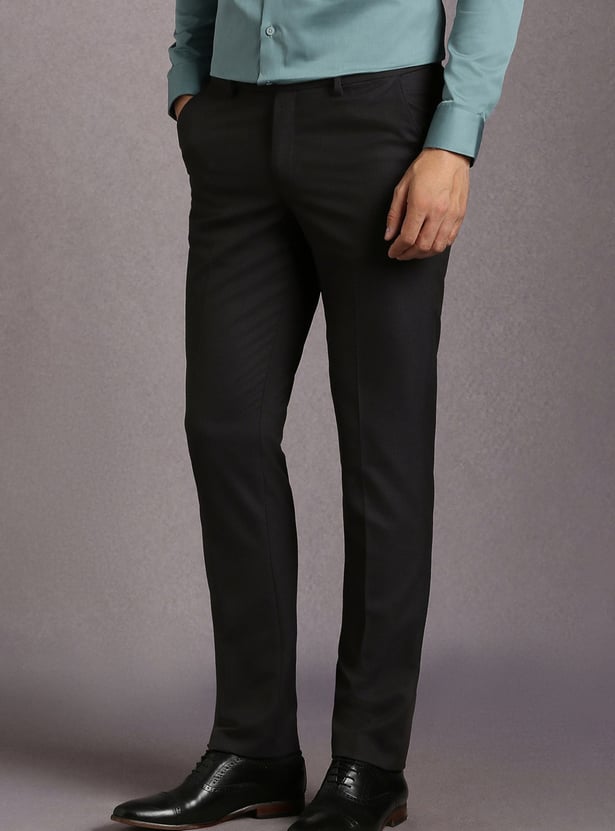 LOUIS PHILIPPE Textured Slim Straight Formal Trousers