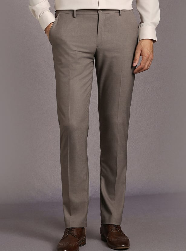 LOUIS PHILIPPE Solid Slim Straight Formal Trousers