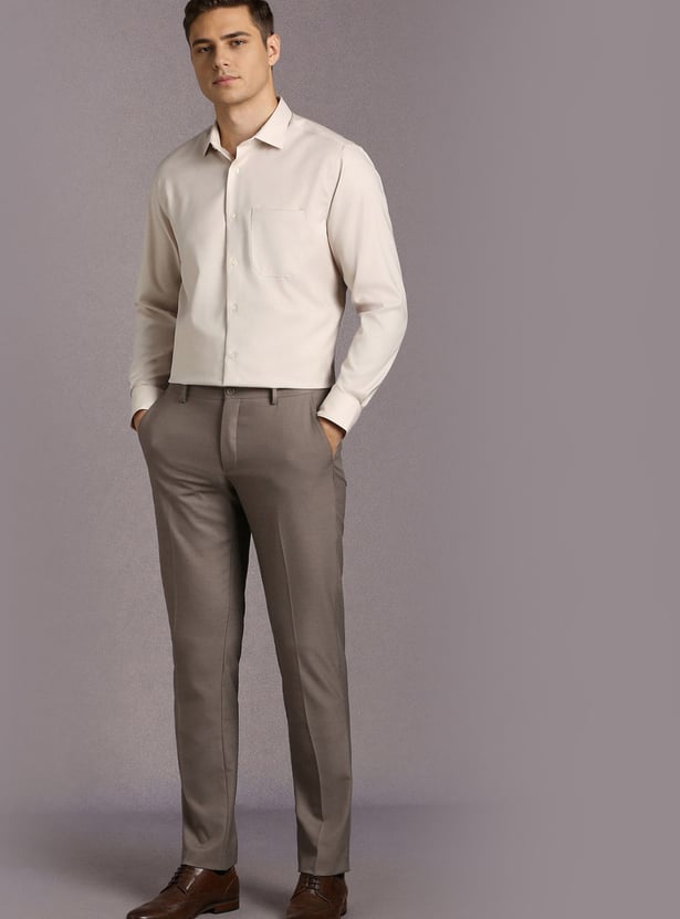 LOUIS PHILIPPE Solid Slim Straight Formal Trousers