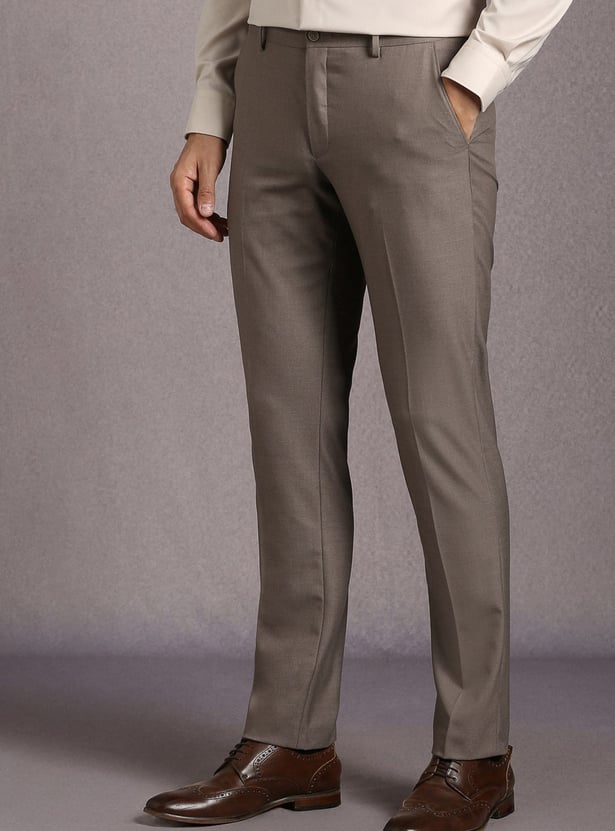 LOUIS PHILIPPE Solid Slim Straight Formal Trousers