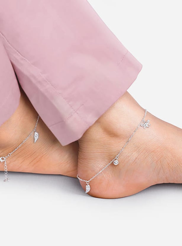 GIVA Zircon Sterling Silver Charm Anklet