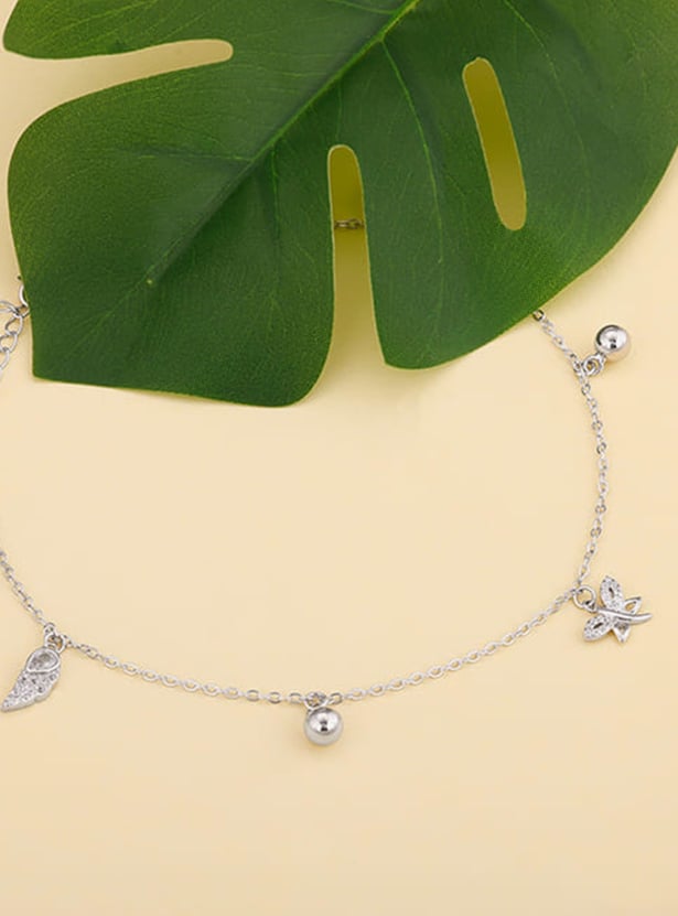 GIVA Zircon Sterling Silver Charm Anklet