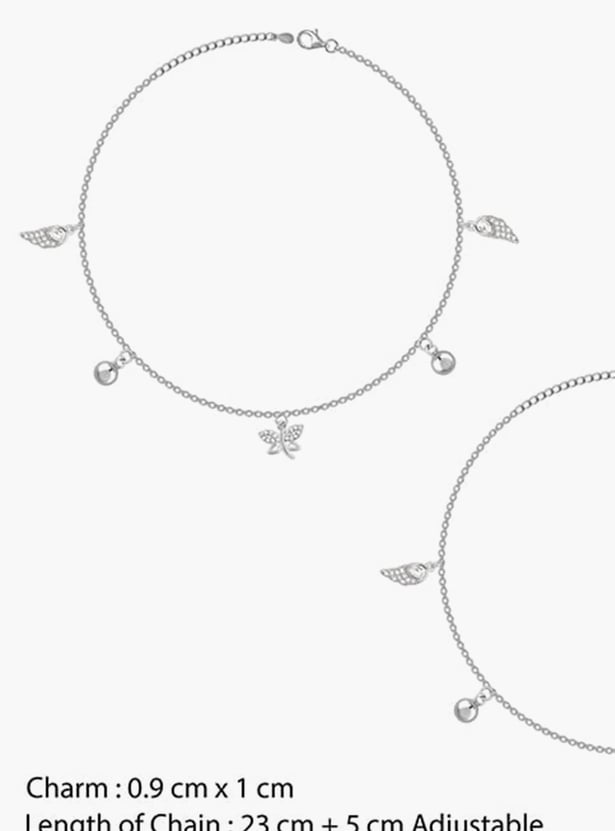 GIVA Zircon Sterling Silver Charm Anklet