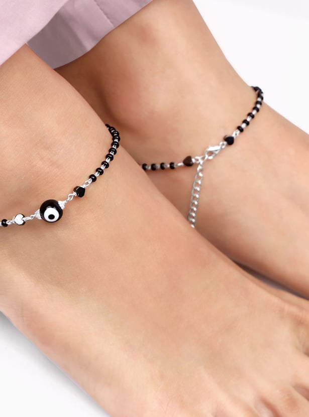 GIVA Sterling Silver Beaded Evil Eye Anklet