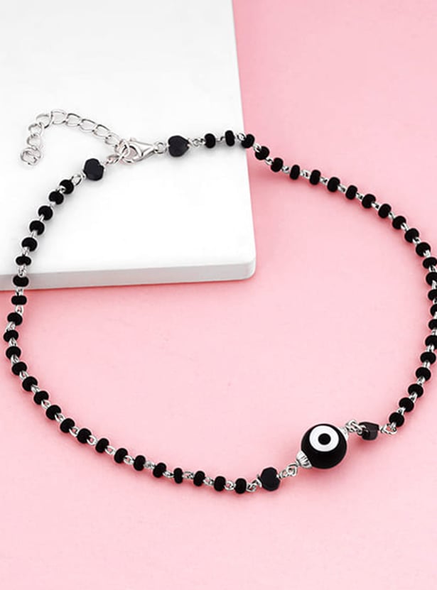 GIVA Sterling Silver Beaded Evil Eye Anklet
