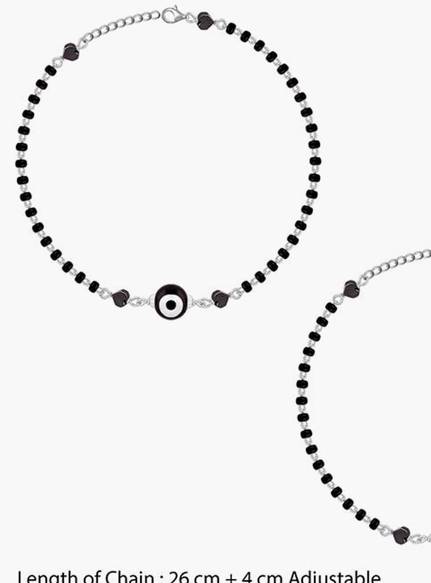 GIVA Sterling Silver Beaded Evil Eye Anklet