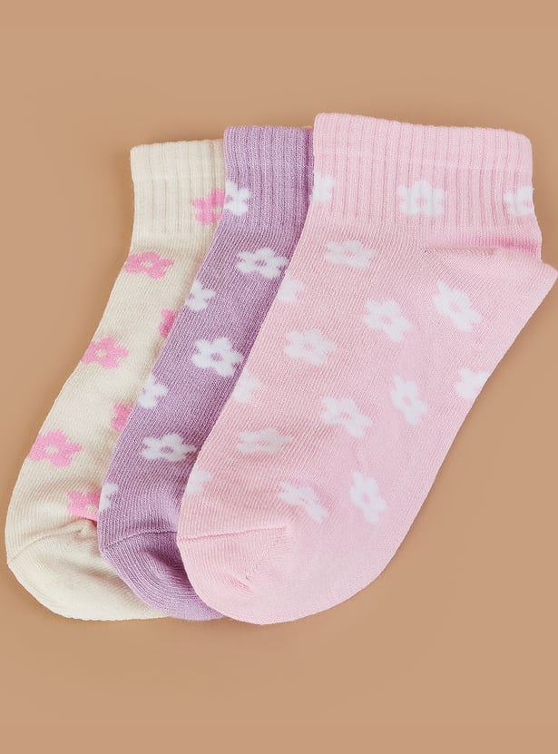 GINGER Floral Print Ankle Length Socks - Pack of 3