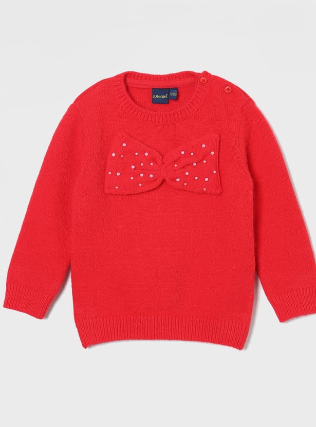 JUNIORS Girls Bow-Detailed Sweater