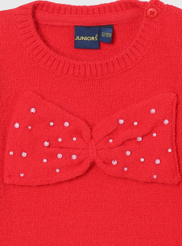 JUNIORS Girls Bow-Detailed Sweater