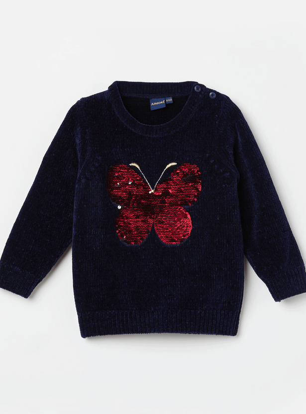 JUNIORS Flip Sequin Embellished Sweater