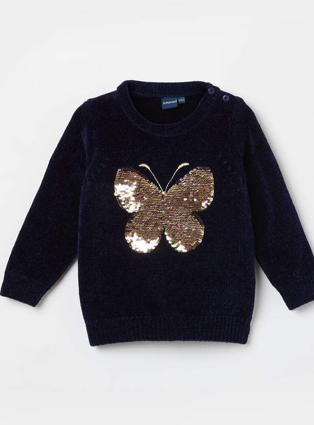 JUNIORS Flip Sequin Embellished Sweater