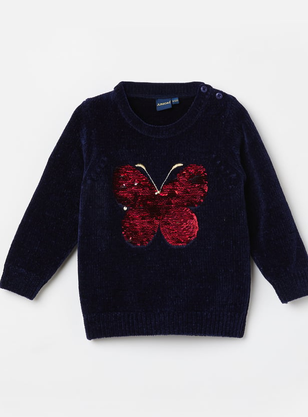 JUNIORS Flip Sequin Embellished Sweater