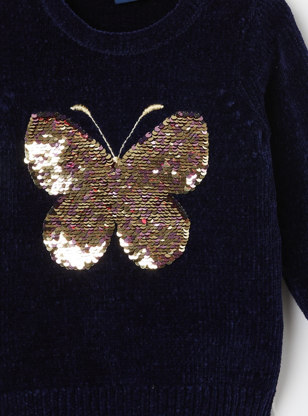 JUNIORS Flip Sequin Embellished Sweater