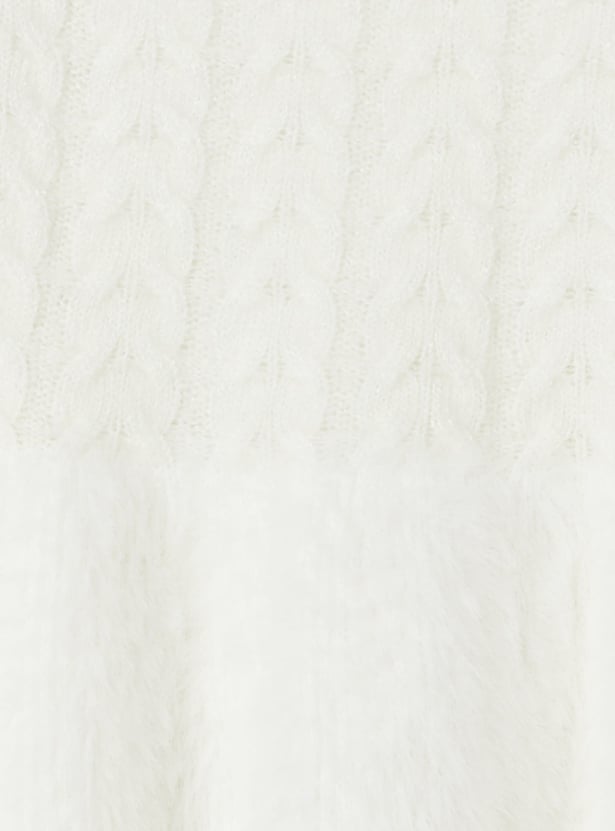 JUNIORS Girls Braided Fuzzy Sweater