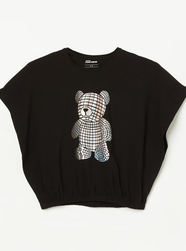 FAME FOREVER Girls Teddy Bear Print Blouson Top