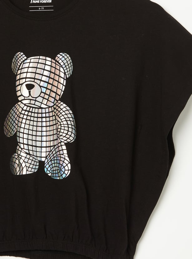 FAME FOREVER Girls Teddy Bear Print Blouson Top