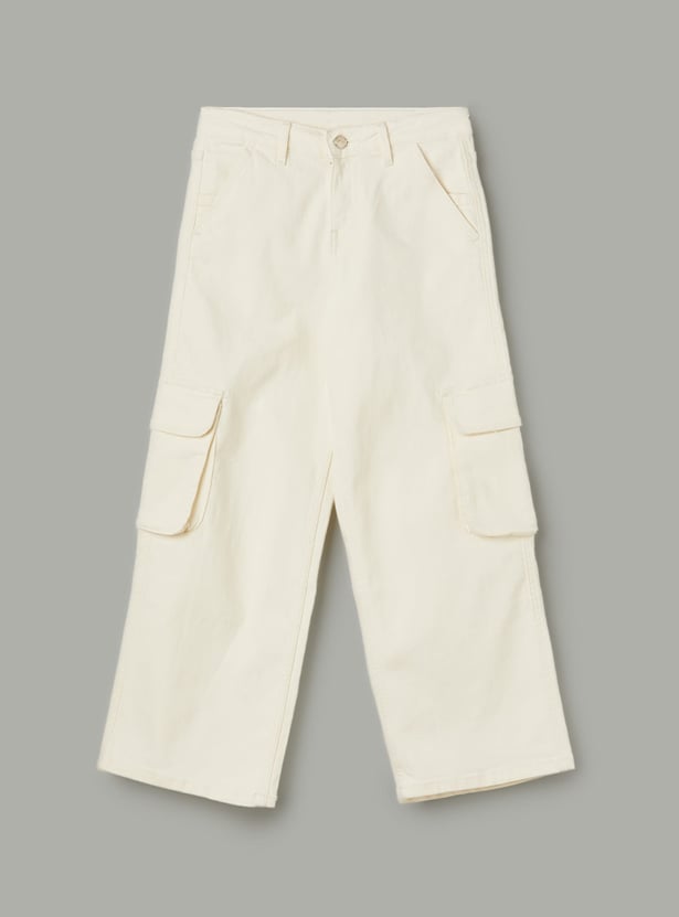 FAME FOREVER Girls Solid Wide Leg Cargos